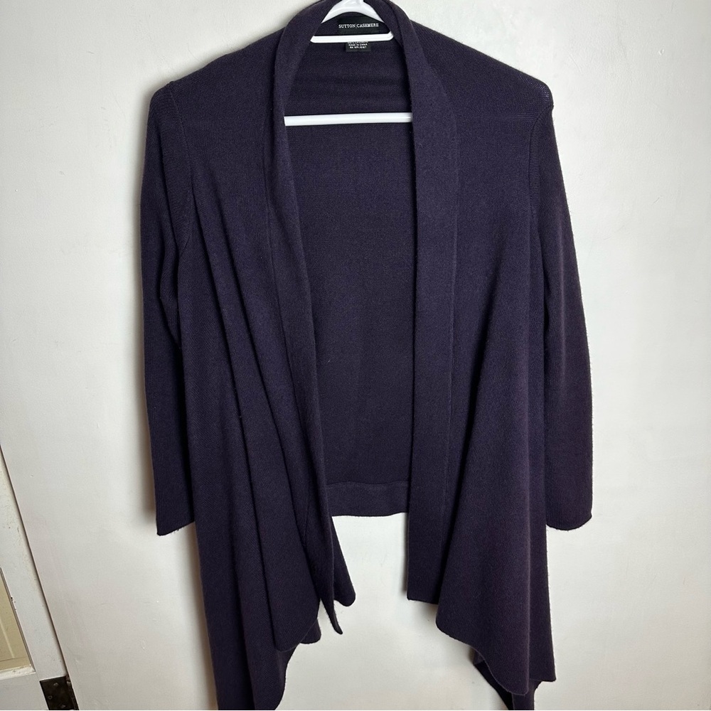 Sutton 100% Cashmere Cardigan Women's Size XL Open Front Purple Soft Warm